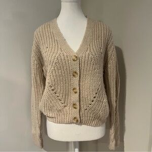 ICHI Beige Button Front Knit Cardigan
